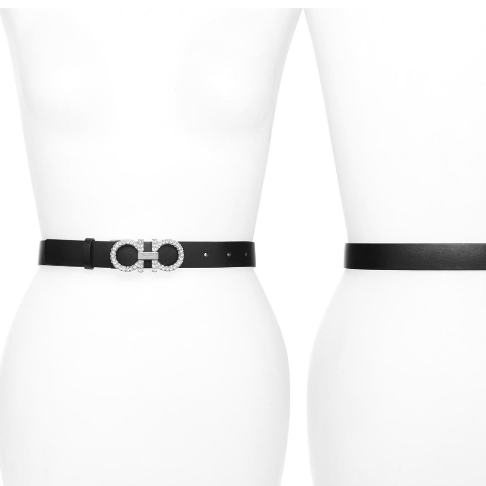 Ferragamo Double Gancio Crystal Buckle Leather Belt Like New